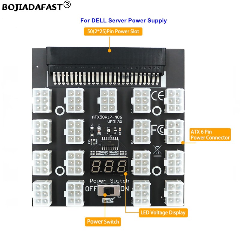 2400W Server Psu Breakout Board - 17 포트 PCIe 6핀 커넥터 서버